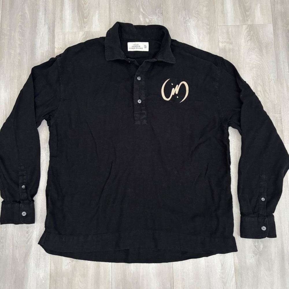 Abercrombie & Fitch Summer Linen Blend Long Sleeve Polo Shirt Black Gold XL